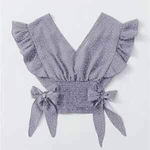 Plus Ruffle Trim Knot Side Polka Dot Blouse